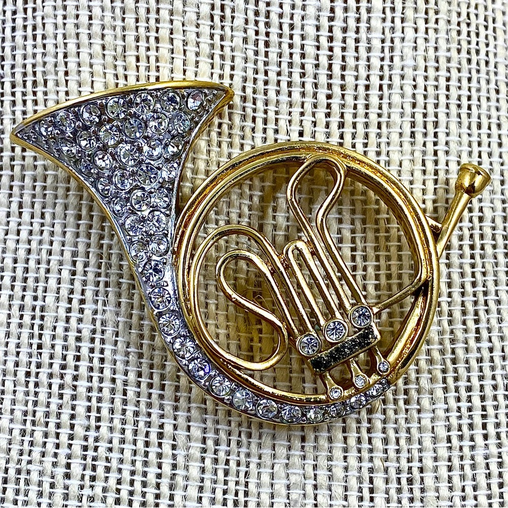 Vintage Carolee Rhinestone FRENCH HORN Brooch